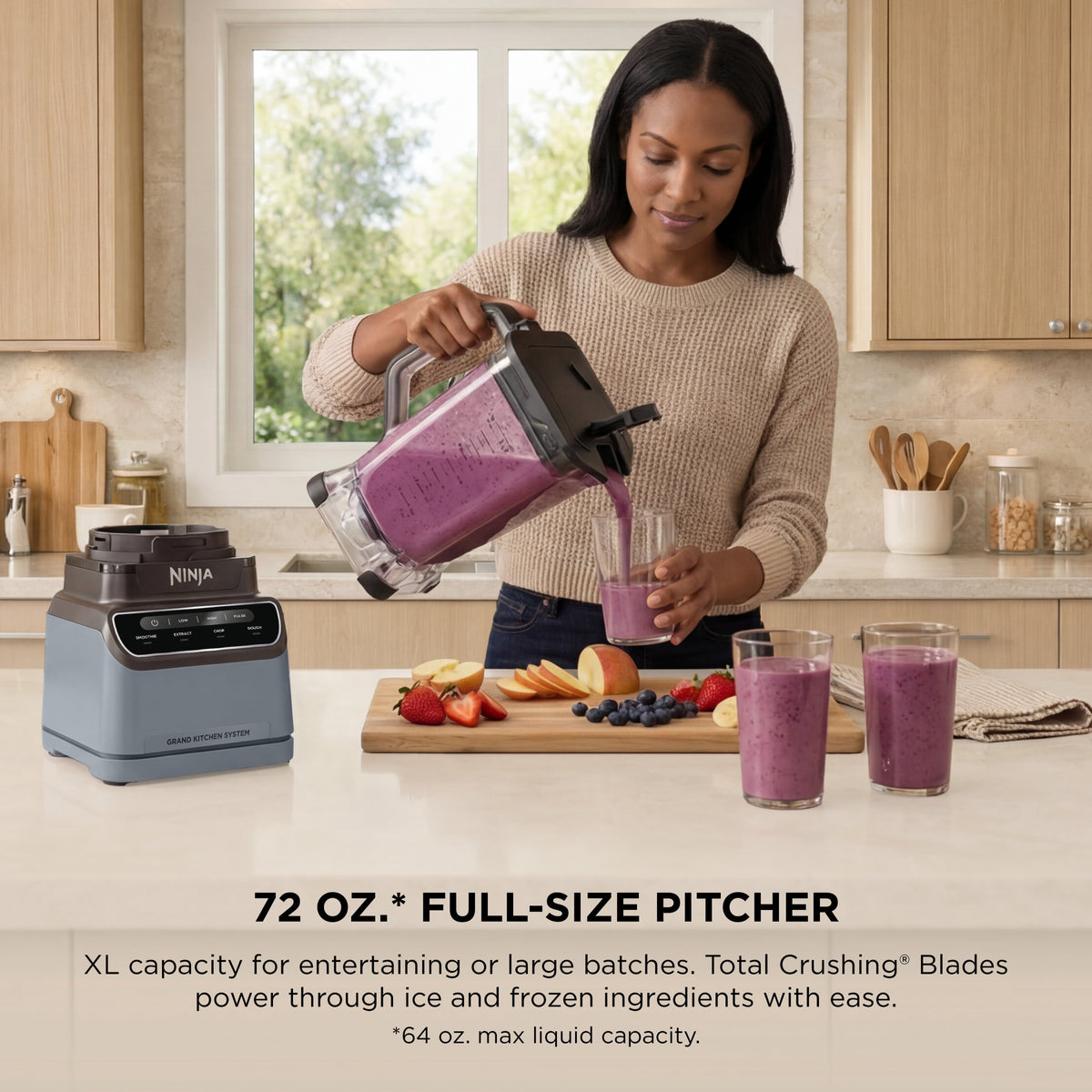 Ninja Grand Kitchen System 72-Oz Blender, 4 Presets, Smoothie, Chop, Dough, 3 Speeds, 1200W, KS500 Gray