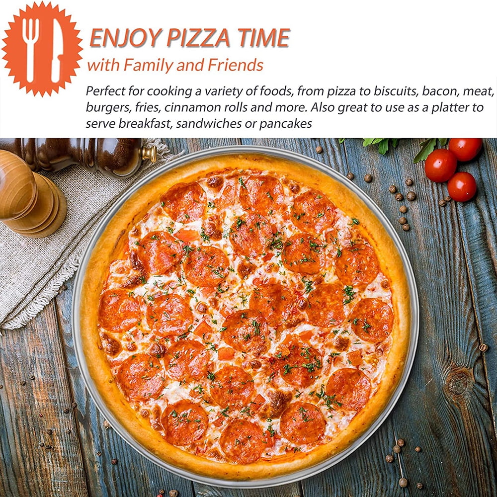 VeSteel Stainless Steel 12 inch Pizza Pan Set of 2, Metal Baking Tray Platter for Oven