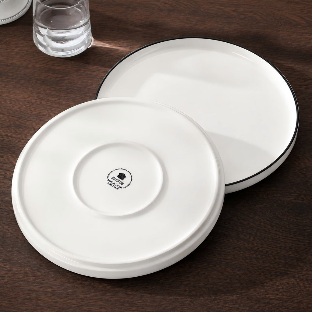 Vancasso 12 Pcs Dinnerware Sets, Plates and Bowls Set for 4, Ceramic Dinner Set, Scratch Resistant, White