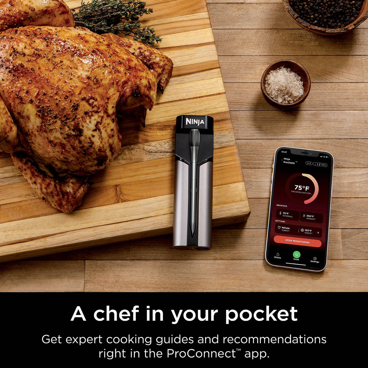 Ninja ProChef Wireless Meat Thermometer Indoor & Outdoor, extended battery life, bluetooth, waterproof, WP100