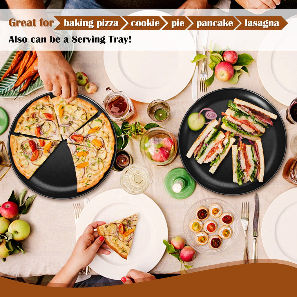 VeSteel Stainless Steel 12 inch Pizza Pan Set of 2, Metal Baking Tray Platter for Oven