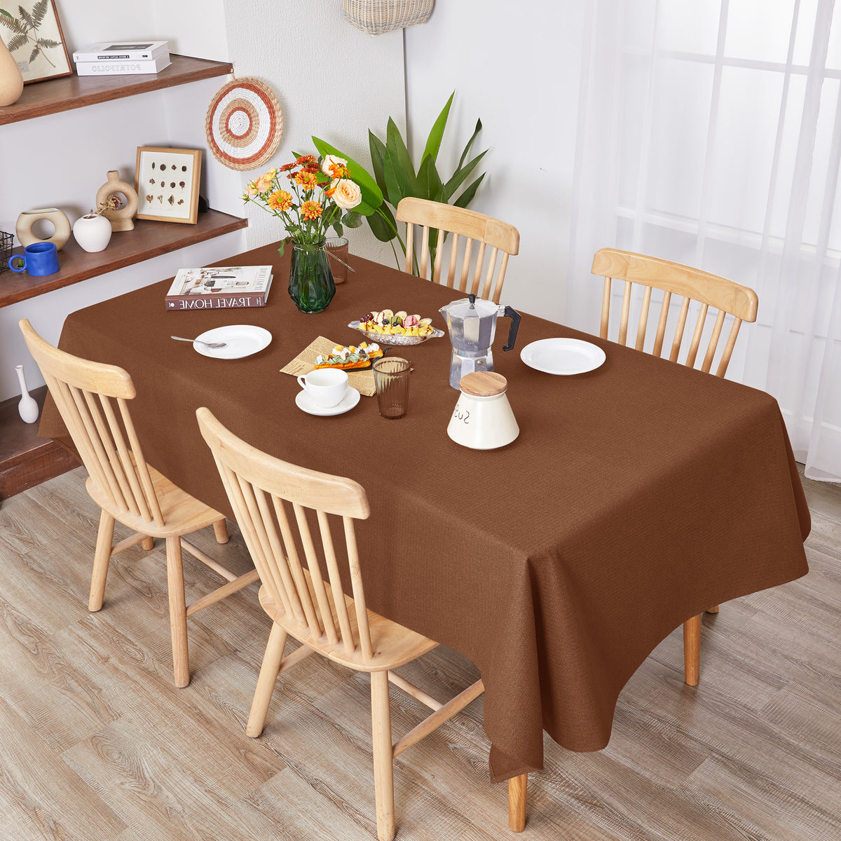Deconovo Square Tablecloth with Waterproof Finish, Easy-Clean Polyester Table Cover, 54 x 54 Inch, Dark Gray