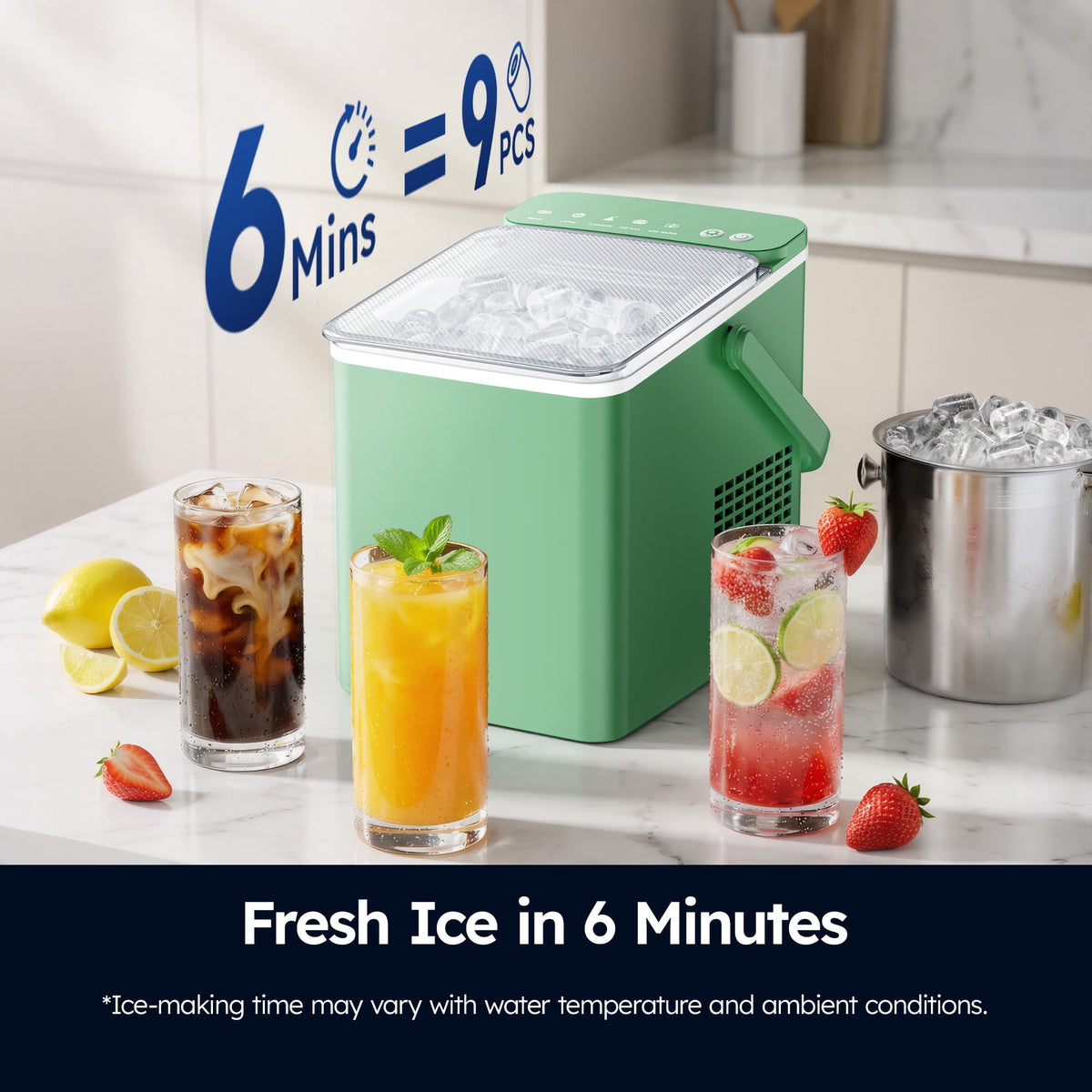 SIMZLIFE Portable Countertop Ice Maker, 26 Lbs/Day, 9 Bullet Ice Cubes in 6 Minutes, 2 Ice Sizes, Self-Cleaning Ice Machine, Black