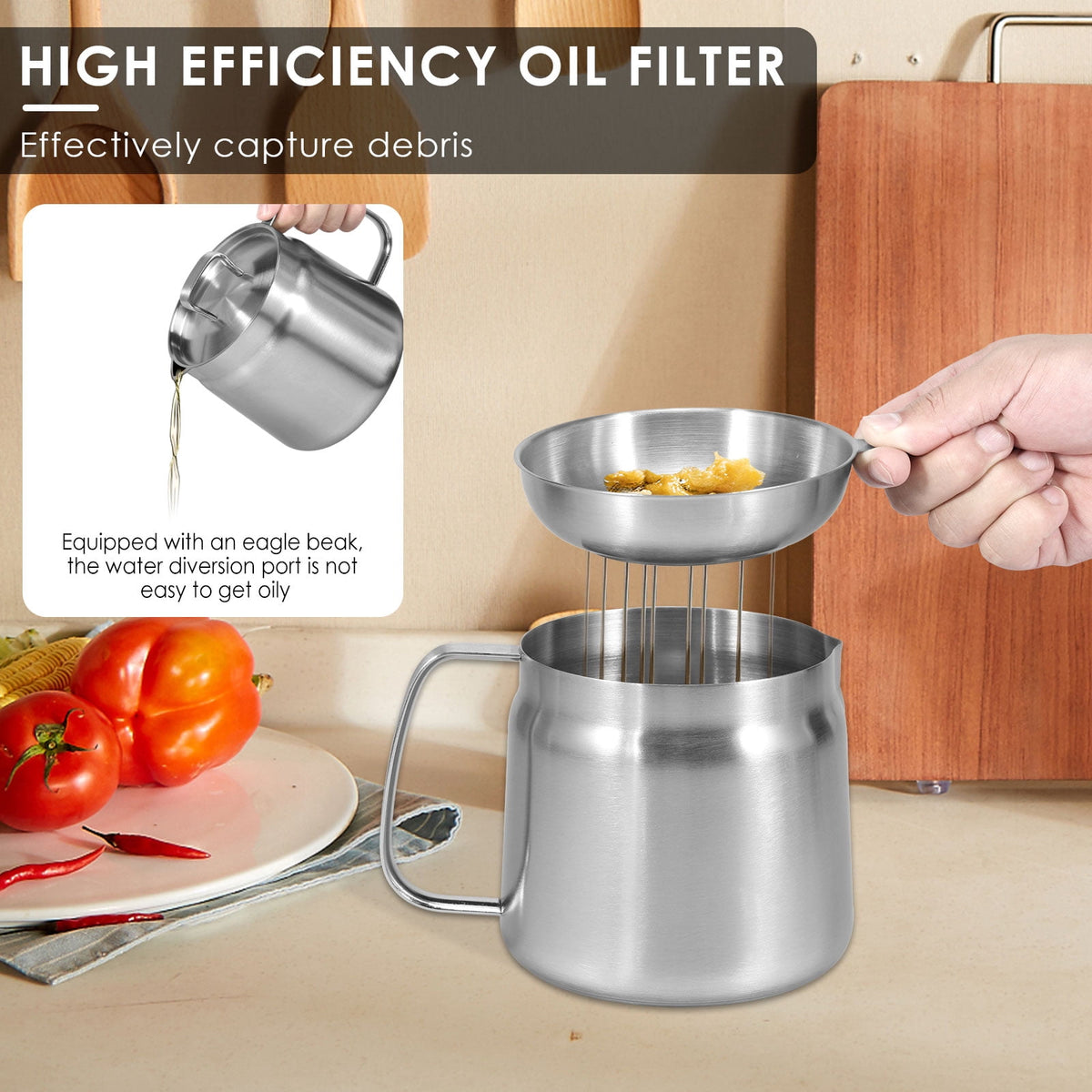 68oz Oil Strainer Pot 304 Stainless Steel Oil Grease Container Can with Filter Lid and Frying Basket Oil Container Can for Storing Frying Cooking Grease
