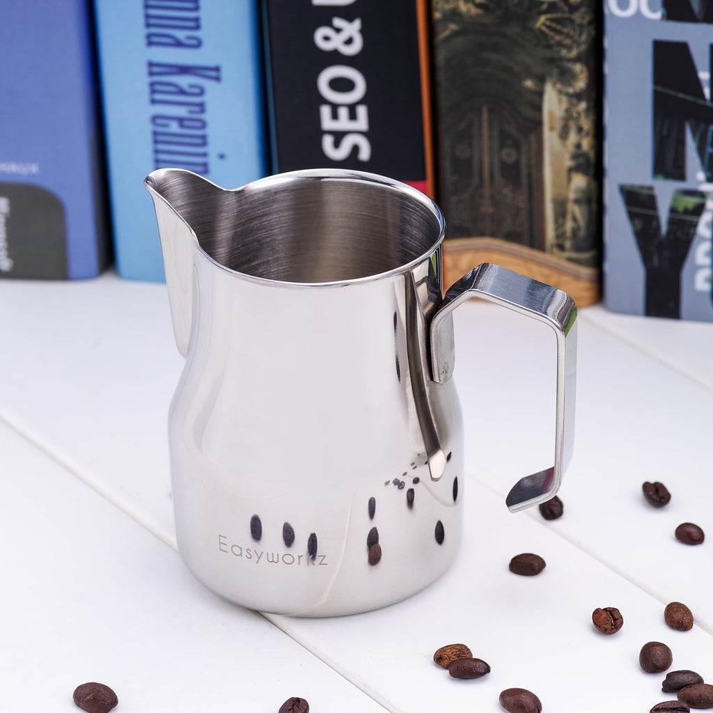 Easyworkz Espresso Steaming Pitcher Stainless Steel 15 oz Coffee Frothing Picther Milk Jug Cappuccino Latte Art Cup, Black