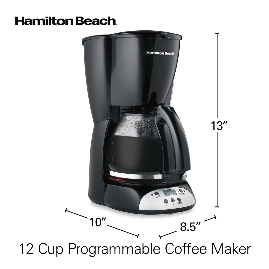 Hamilton Beach 12 Cup Programmable Coffee Maker, Glass Carafe, Matte Black