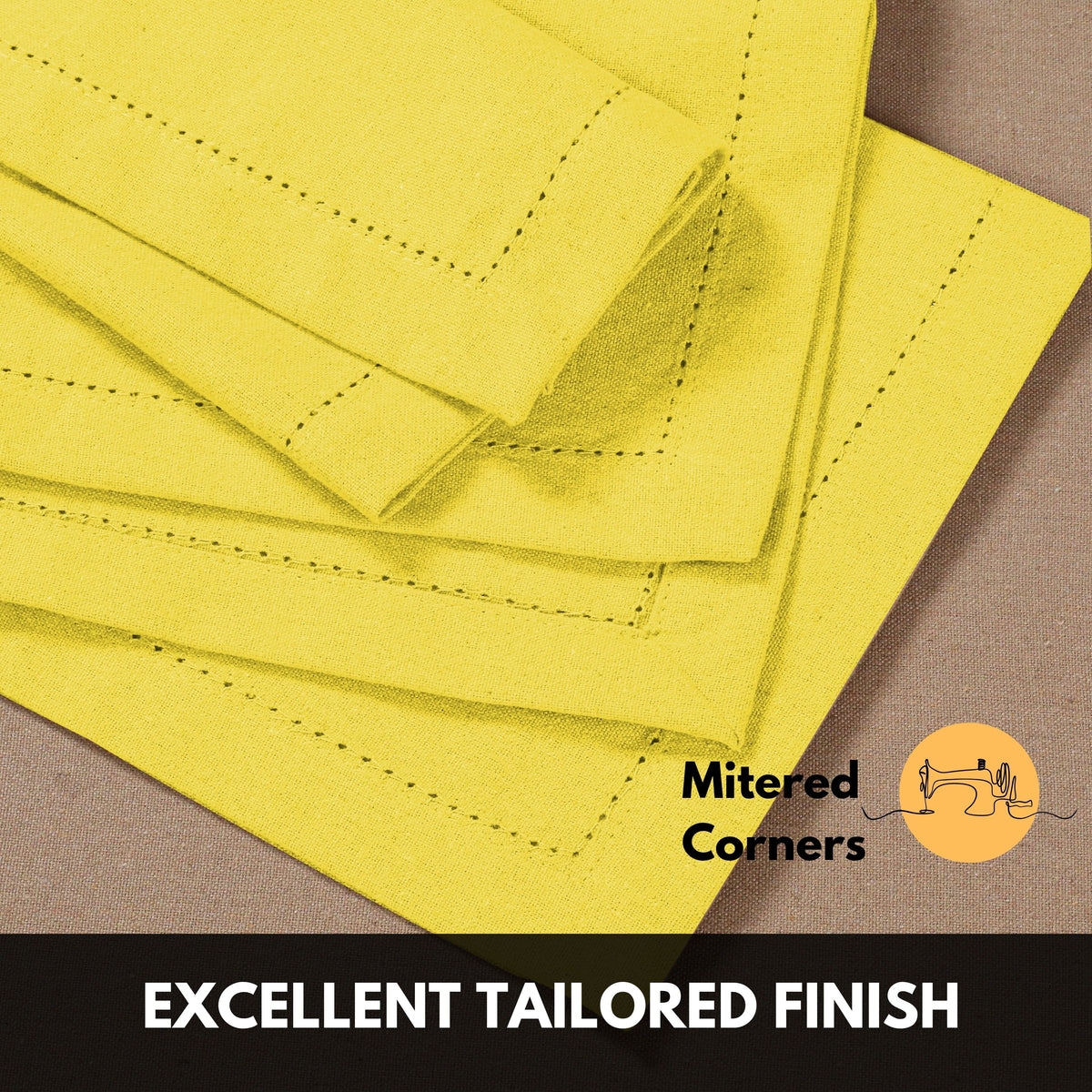 Softopia Cotton Hemstitch Table Fabric Cloth Napkins 18"x18", Set of 12, Lemon Yellow