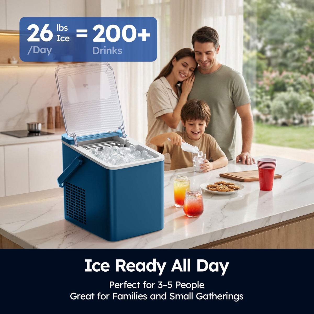 SIMZLIFE Portable Countertop Ice Maker, 26 Lbs/Day, 9 Bullet Ice Cubes in 6 Minutes, 2 Ice Sizes, Self-Cleaning Ice Machine, Black