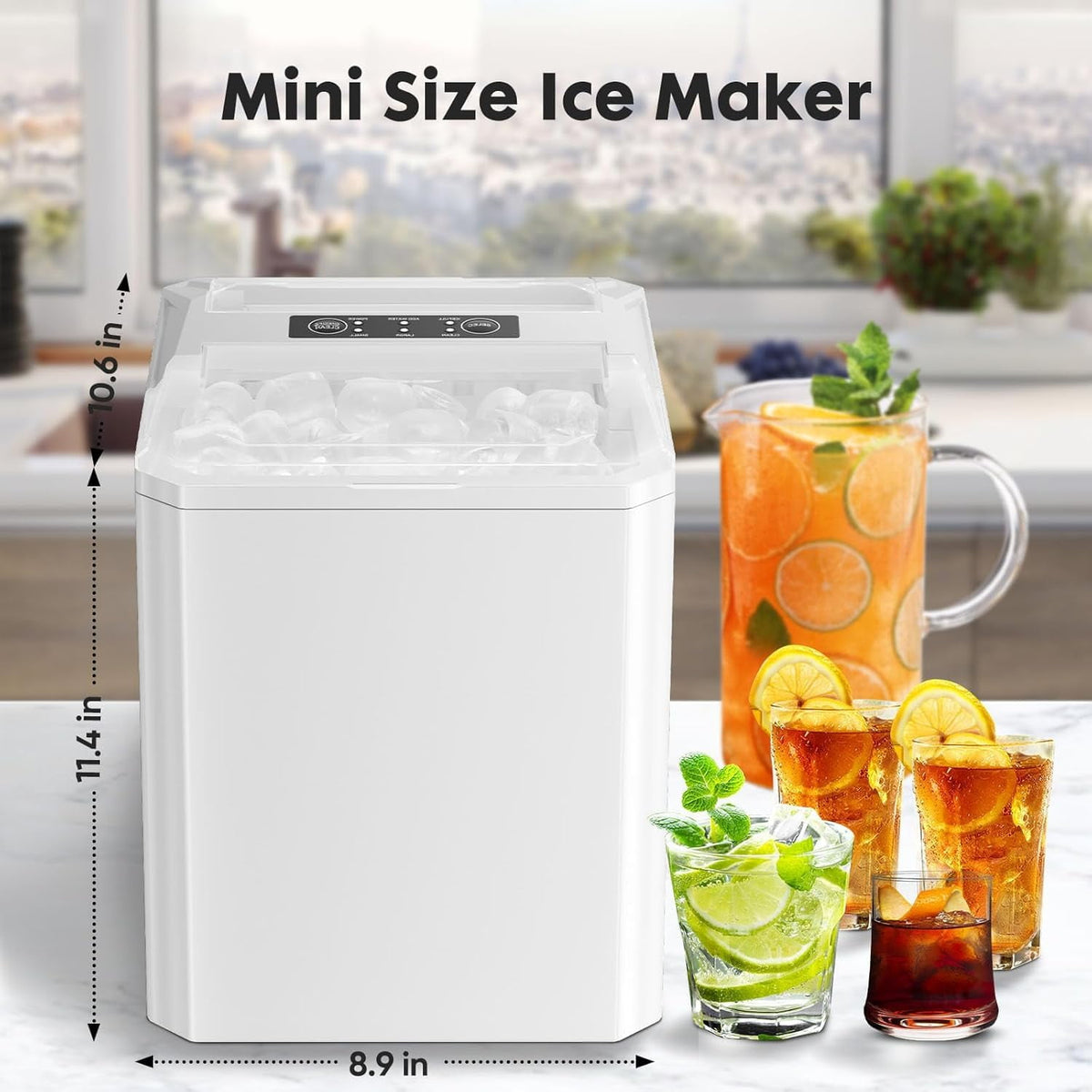 Simenmax Ice Maker Countertop – 26lbs Desktop ice maker with Handle for Home, Kitchen, Office, Outdoors, RV, Camping, White