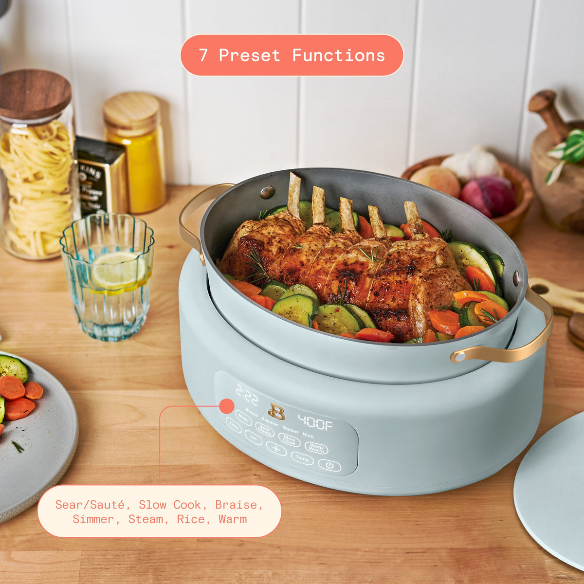 Beautiful 10 in 1, 6 Qt Electric Multi-Cooker, Thyme Green by Drew Barrymore