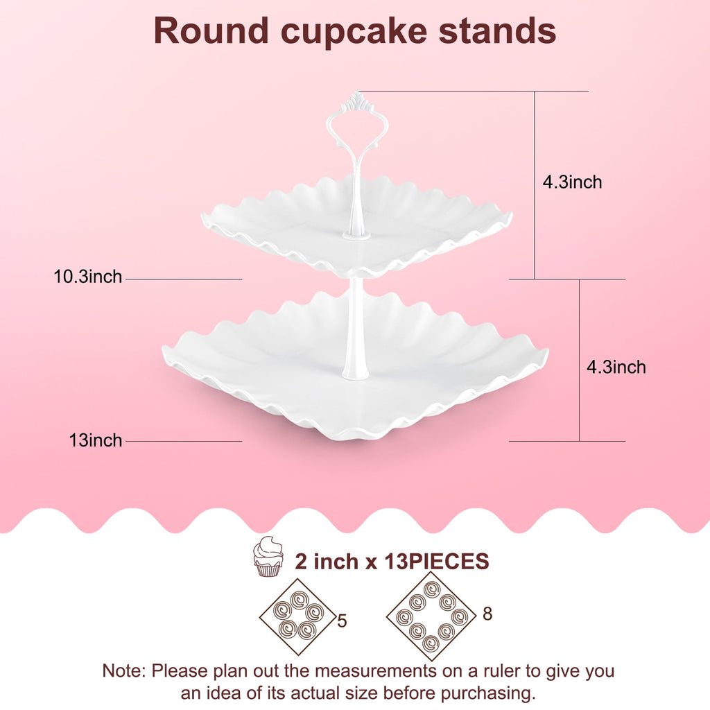 TINANA 10 PCS Plastic Cake and Cupcake Stand Set, 3 Two-Tier Stands, 3 Three-Tier Stands, 4 Trays for Birthday and Baby Shower Parties, White