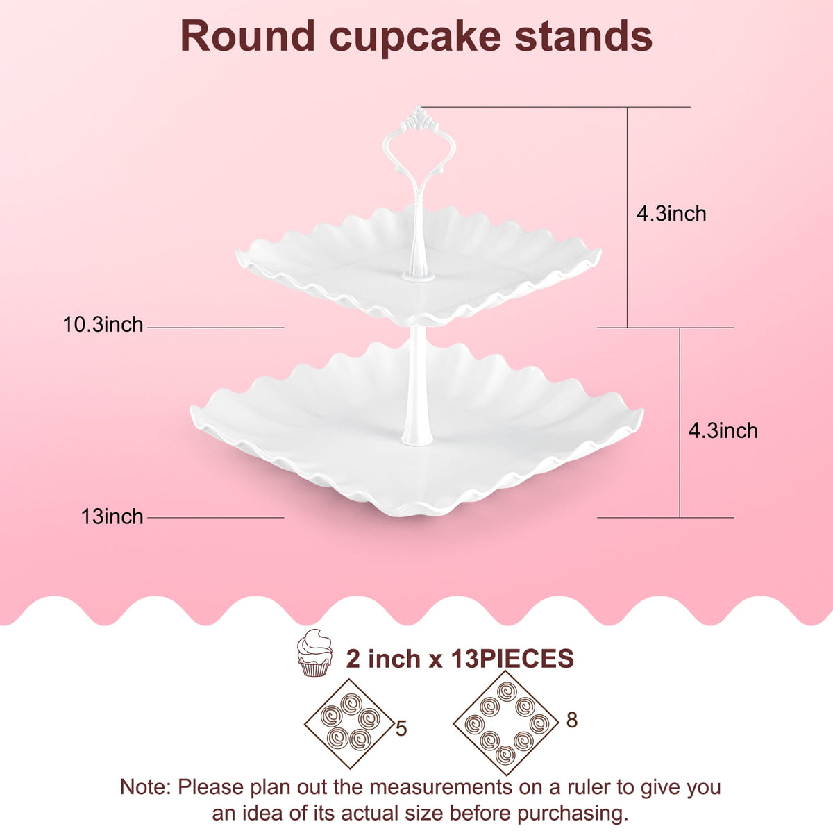 TINANA 10 PCS Plastic Cake and Cupcake Stand Set, 3 Two-Tier Stands, 3 Three-Tier Stands, 4 Trays for Birthday and Baby Shower Parties, White