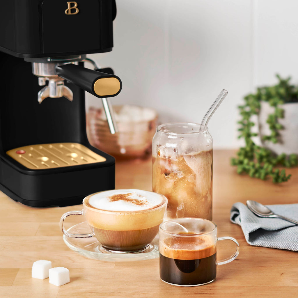 Beautiful by Drew Barrymore Slim Espresso Machine, 20-Bar Pressure, Black Sesame