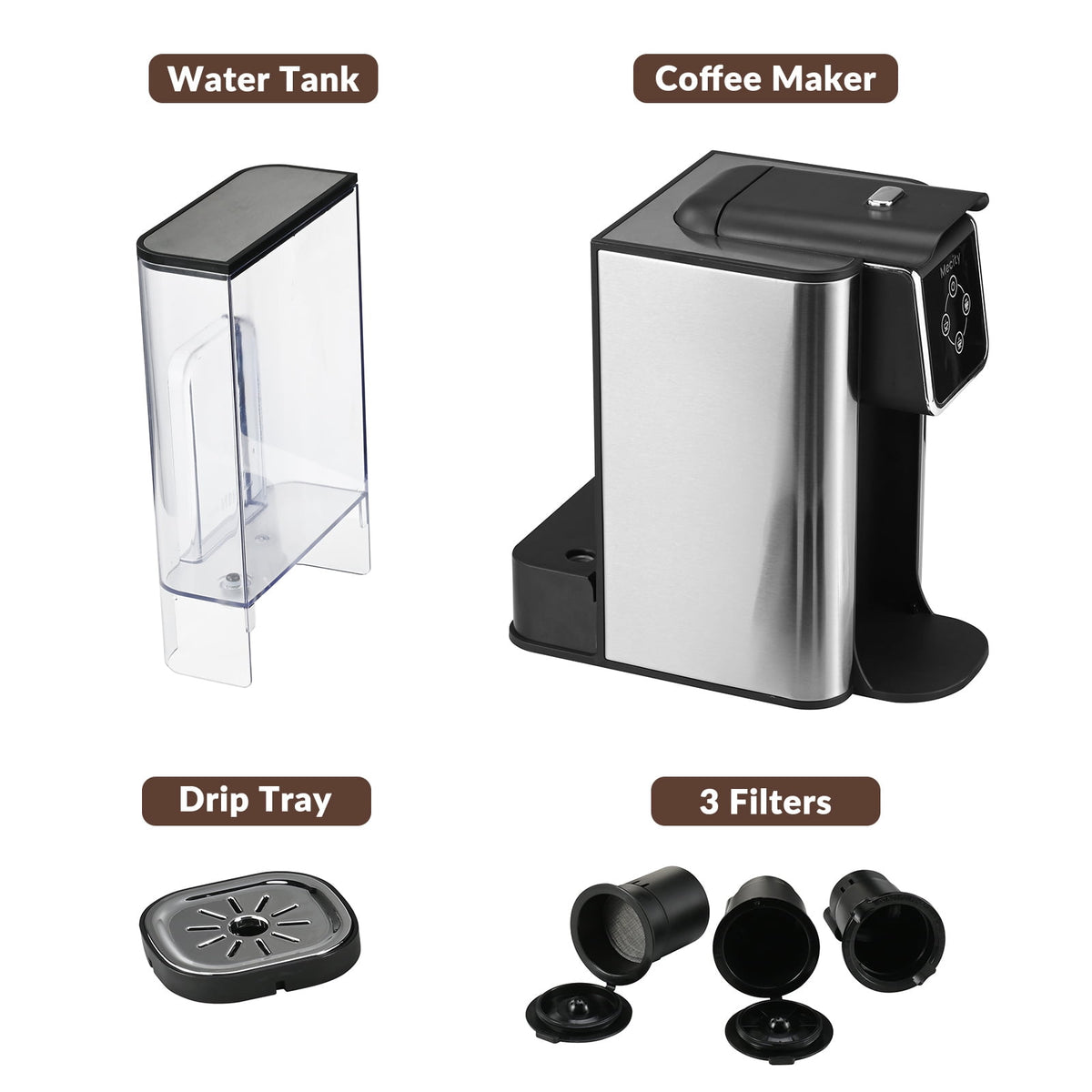 Mecity Coffee Maker 3 in 1 Single Serve Coffee Machine, Compatible with K cup Capsules, Instant Coffee Pot, Tea maker, 6,8,10 Oz Cup, Removable 50 Oz Water Reservoir, 120V 1150W, Black