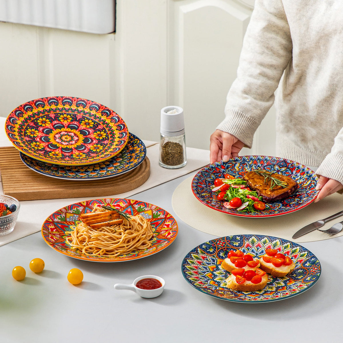 Vancasso Ceramic Dinner Plates Set of 6,10.5" Reactive Glaze Porcelain Plates, Bohemian Style Dinnerware Dishes Set for Kitchen, Scratch Resistant, Series LUMI