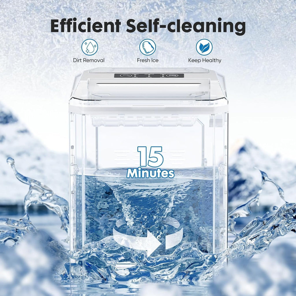 Simenmax Ice Maker Countertop – 26lbs Desktop ice maker with Handle for Home, Kitchen, Office, Outdoors, RV, Camping, White