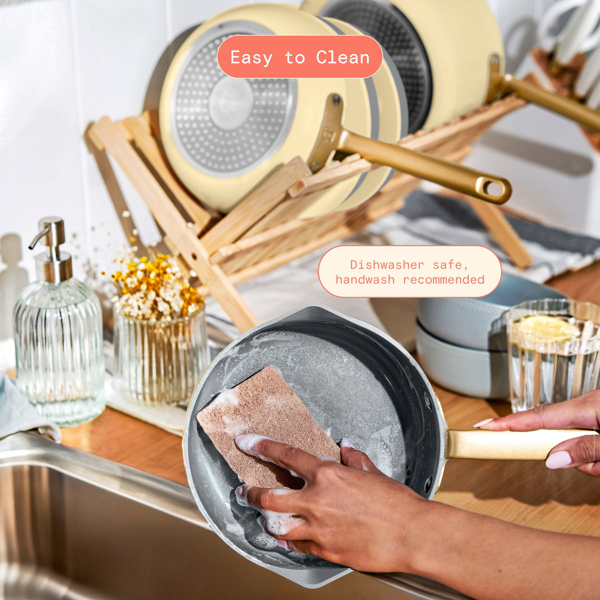 Beautiful 12-Piece Cookware Set, Pots and Pans with Strainer Lids and EverGood Ceramic Nonstick Coating, White Icing by Drew Barrymore
