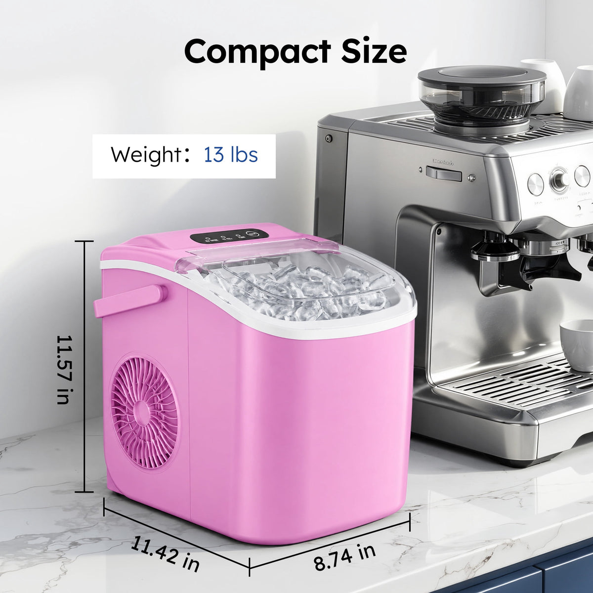 Simzlife Countertop Ice Maker, 26 Lbs/24H, 9 Bullet-Shaped Ice Cubes in 6 Minutes, Auto-Cleaning Ice Machine, Black