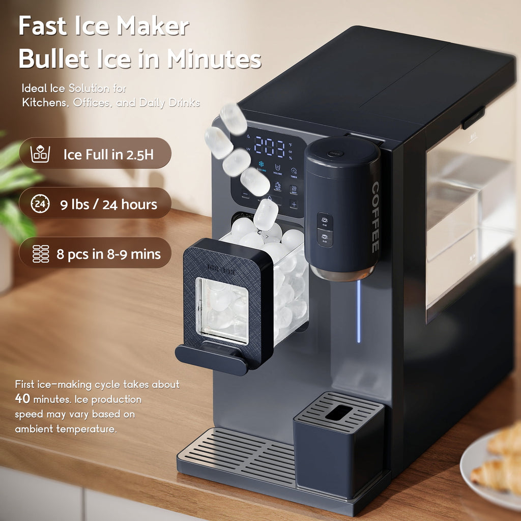 Flamemore 3-in-1 Countertop Water Dispenser w/Bullet Ice Maker, Coffee Brewer, Self-Cleaning UV Sterilization, Beverage Station for Home Office