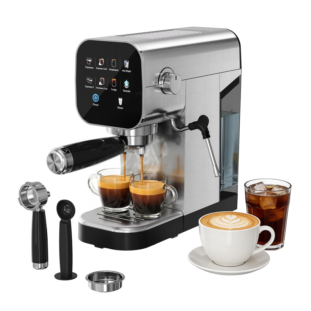 Patbrela Espresso Machine with Cold Brew, 20 Bar Coffee Maker Machine with Steam Milk Frother, LED Touch Screen, Cappuccino/Latte/ for Home