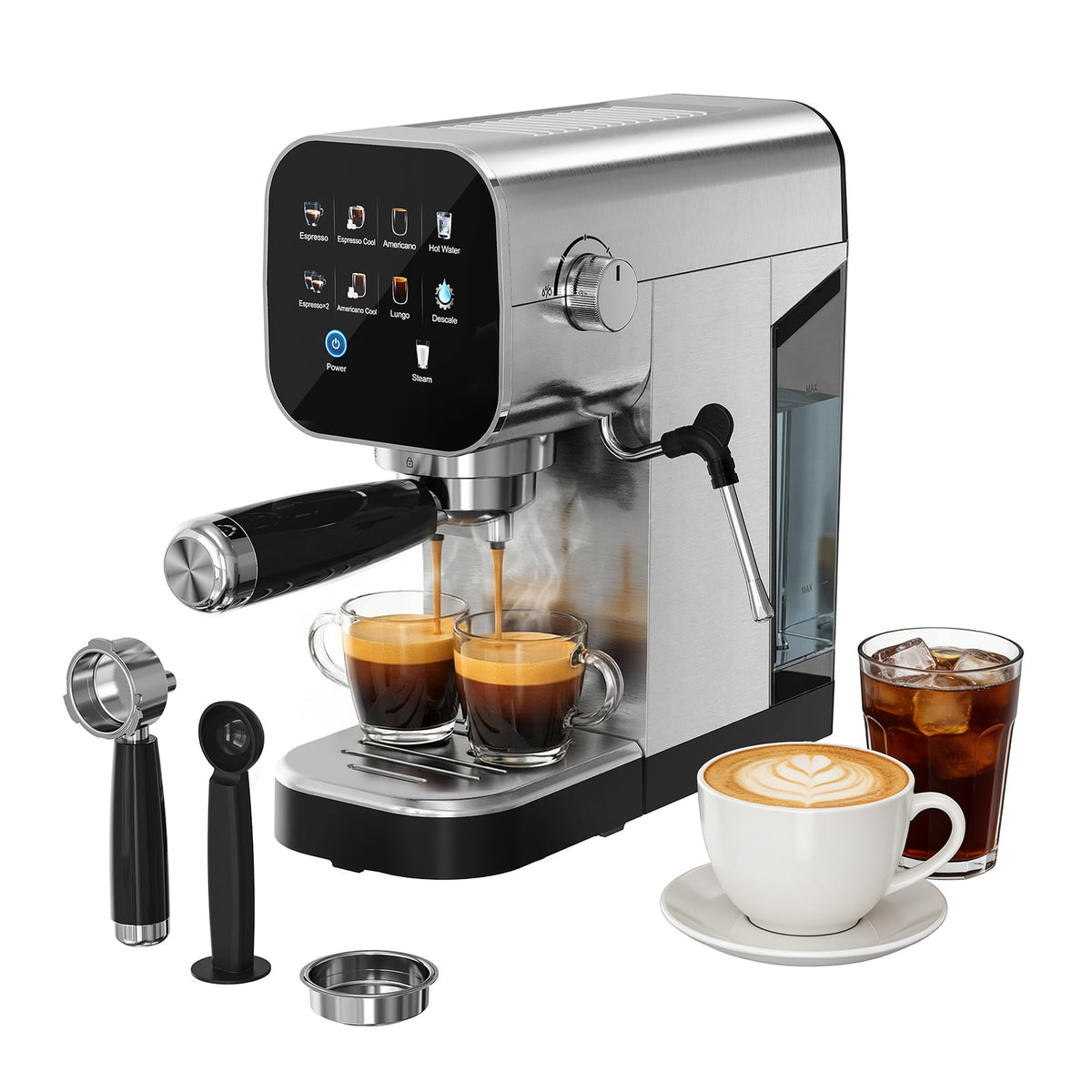 Patbrela Espresso Machine with Cold Brew, 20 Bar Coffee Maker Machine with Steam Milk Frother, LED Touch Screen, Cappuccino/Latte/ for Home