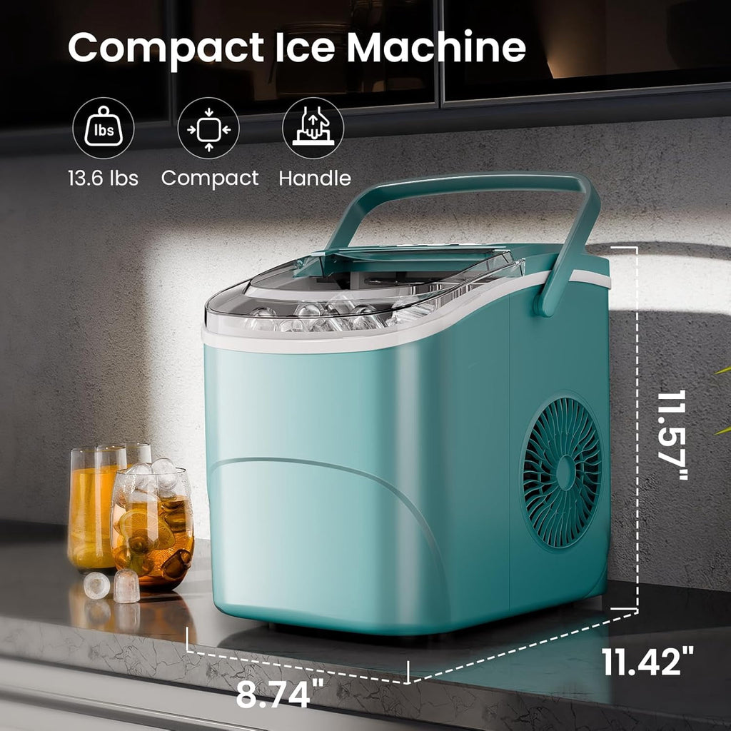 Havato Countertop Ice Maker, 8 Bullet Ice Cubes in 6 Mins, 26lbs/24H, w/ Scoop & Basket, White