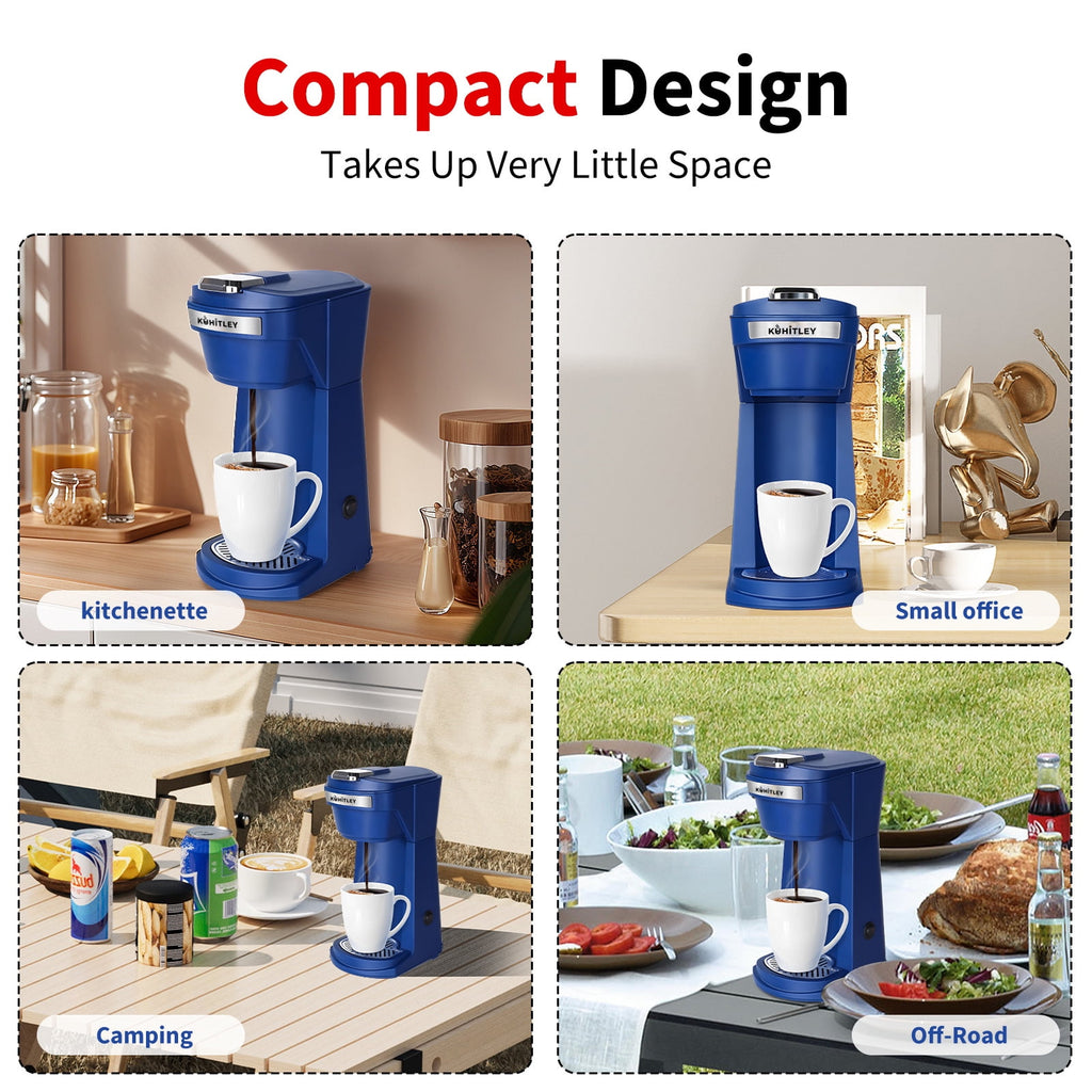2 in 1 Single Serve Coffee Maker for K Cup Pods & Ground Coffee, Mini K Cup Coffee Machine with 6 to 14 oz Brew Sizes, Single Cup Coffee Brewer with One-Press Fast Brewing, Reusable Filters,Black