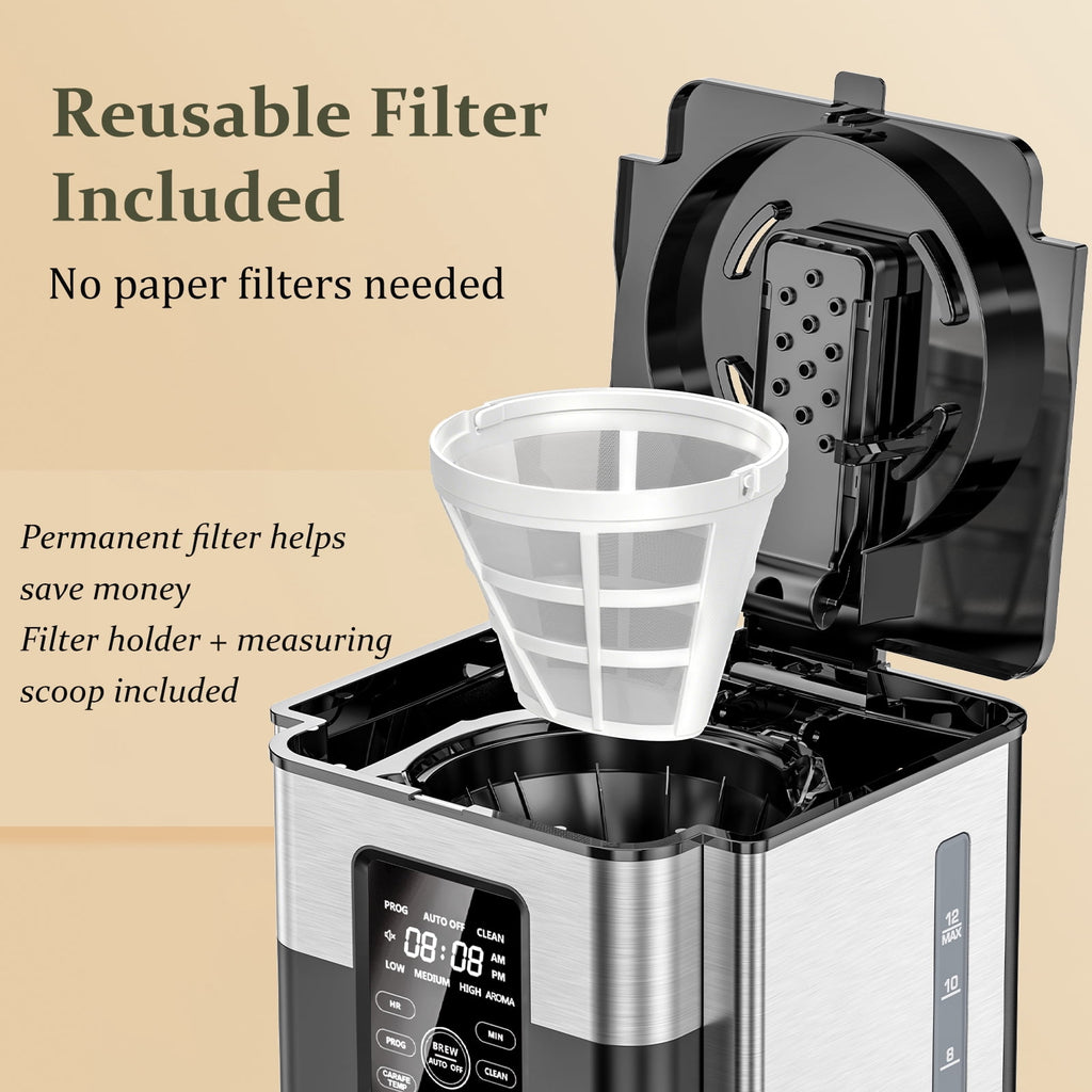 LINKChef Drip Coffee Maker 12 Cup Programmable Drip with Glass Carafe, 12-Hour Auto Brew Timer, Keep Warm Plate, Easy Clean Filter Basket
