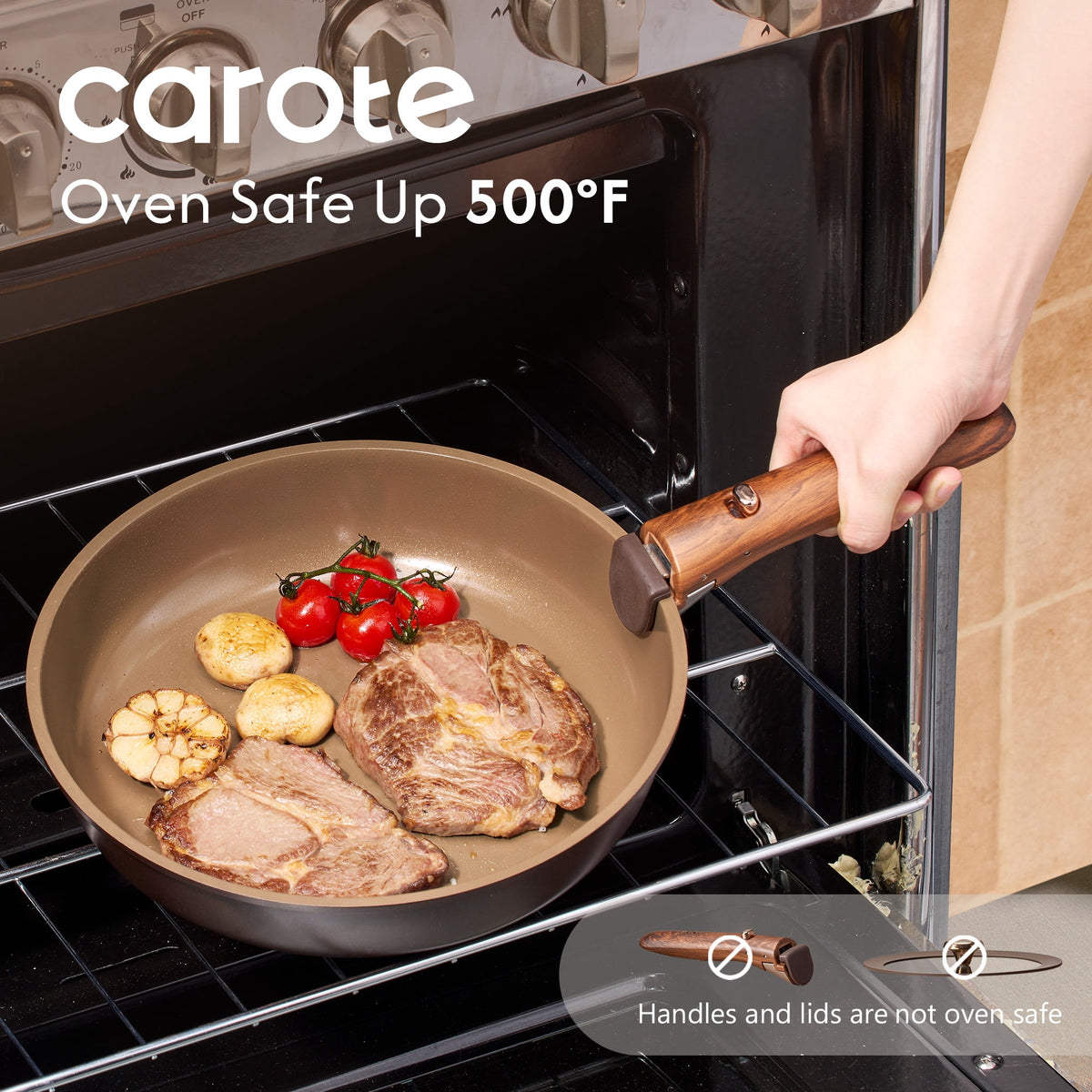 CAROTE 19-Piece Ceramic Pots and Pans Set, Nonstick Cookware Set with Lids, Induction Compatible, Oatmeal