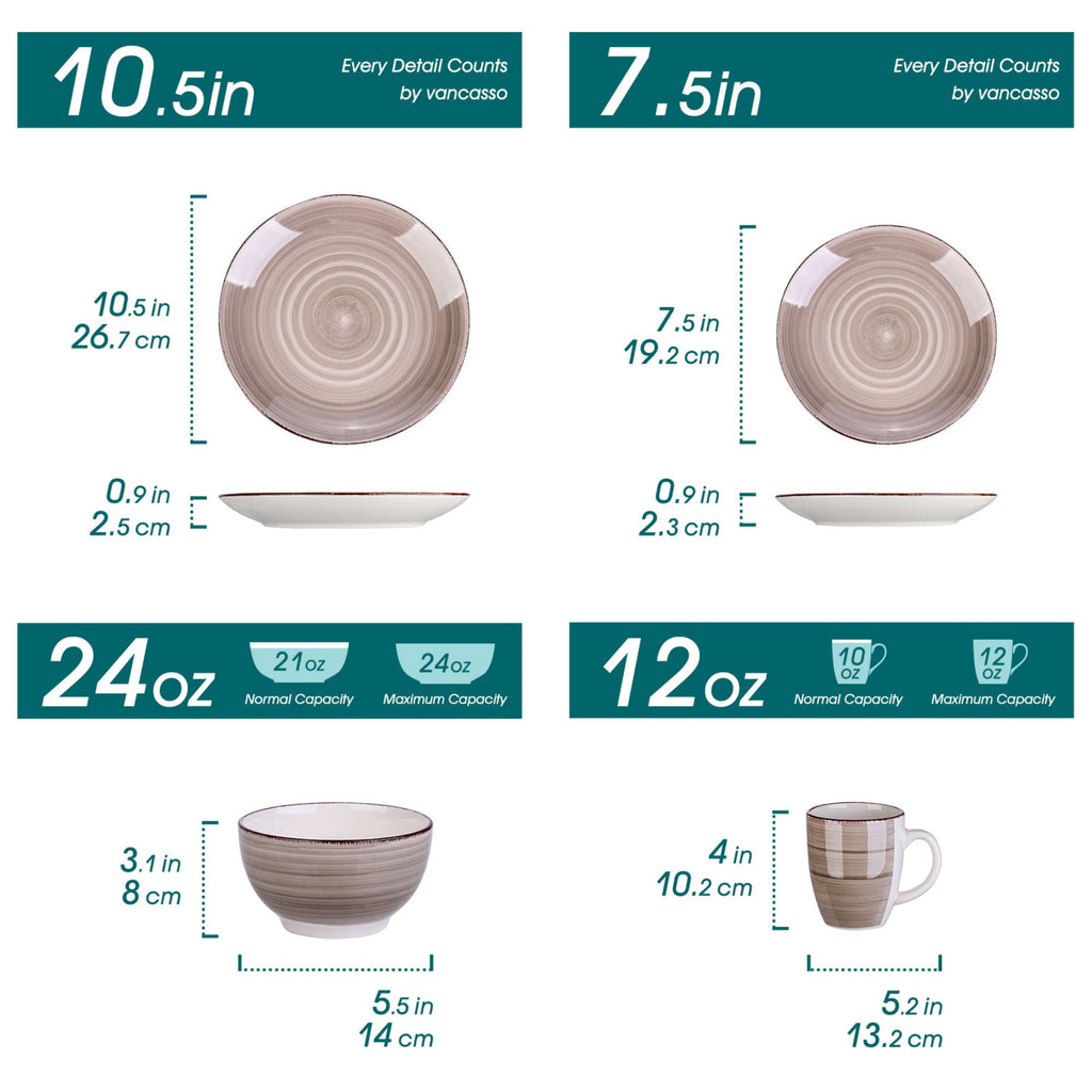 Vancasso 32 Pieces Dinnerware Sets for 8, Ceramic Plates and Bowls Sets, Scratch Resistant Dishes Set, Microwave & Dishwasher Safe, Colourful
