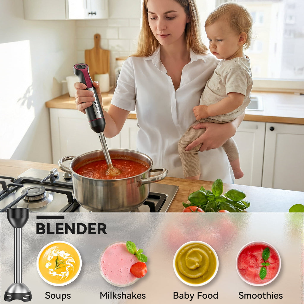 LINKChef Immersion Blender, 1000W 20-Speed 5-in-1 Hand Blender with Turbo Mode, Scratch-Resistant Stick Blender for Baby Food, Ice & Smoothie(Black)