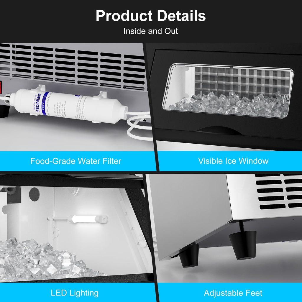 RIOXC Commercial Ice Maker 300LBS/24H, 20" Under Counter Ice Machine with 33LBS Storage Bin for Restaurants/Bars, ETL