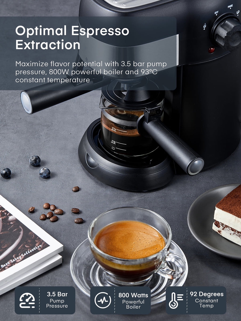 FOHERE Espresso Machine, 3.5 Bar 4 Cup Steam Espresso Machine Cappuccino Maker with Milk Frother