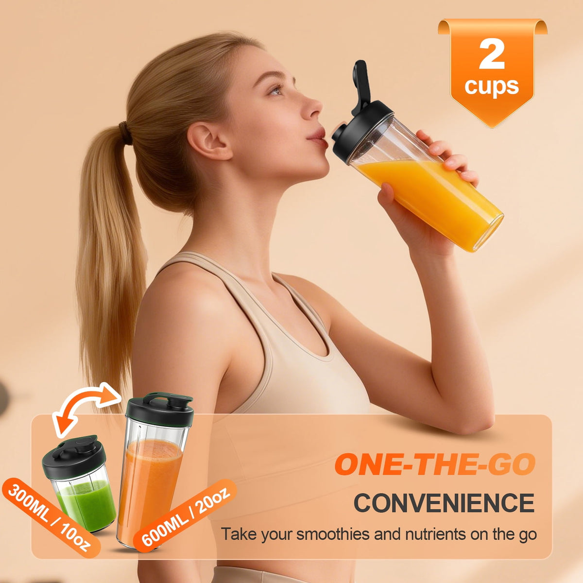 TINANA Single Serve Blender with 20oz & 10oz Cups, Portable Smoothie Maker with Grinder Cup, Personal Drink Mixer Blender, Dishwasher-Safe Cups