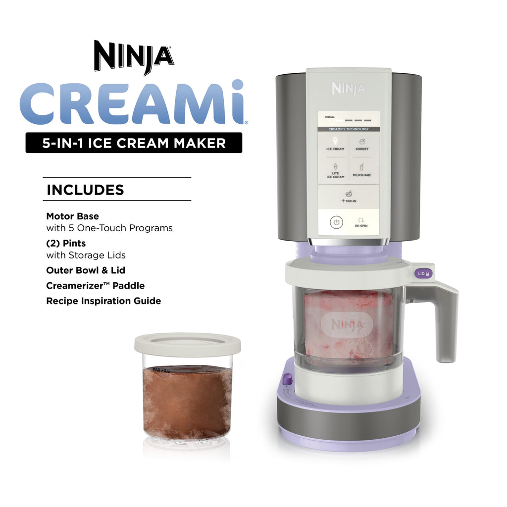 Ninja CREAMi Ice Cream Maker, for Mix-ins, Milkshakes, Sorbet, 5 One-Touch Programs, (2) 16 Oz Pint Containers & Lids, NC300WH White