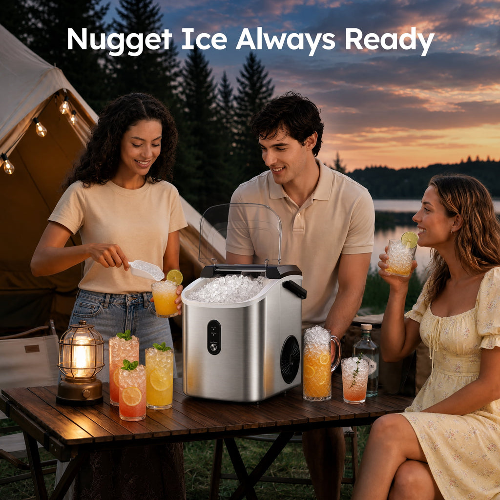 Simzlife 35lbs/24H Nugget Ice Maker Countertop,Portable Pebble Crushed Soft Chewable Ice Maker Machine with Self-Cleaning, Black