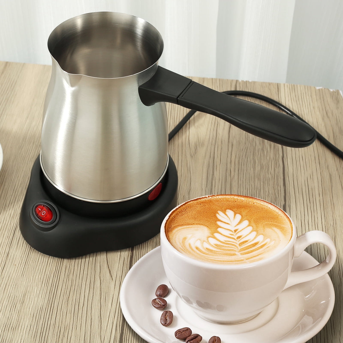 FUYGRCJ Turkish Coffee Maker, 600ml Stainless Steel Electric Turkish Coffee Machine, 5 to 6 Cups Capacity Greek Coffee Machine with Ergonomic Handle, Enduring Fast Heating 110V Turkish Coffee Maker