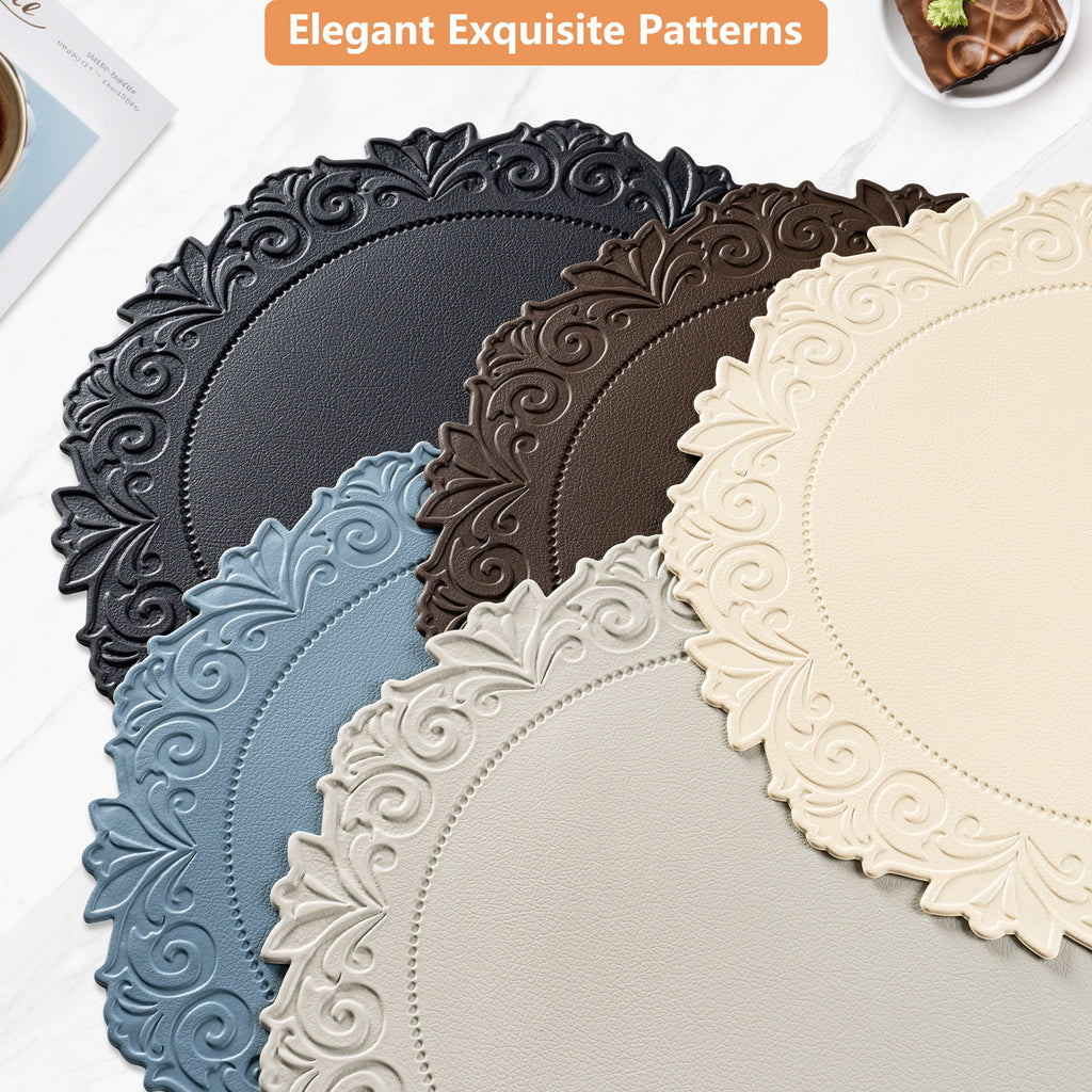 VCVCOO Placemats Set of 4 Beige Leather Place Mats Waterproof Wipeable Heat Resistant Sturdy Rectangle Kitchen Dining Table Mats for Indoor Outdoor Reversible Easy to Clean Place Mats