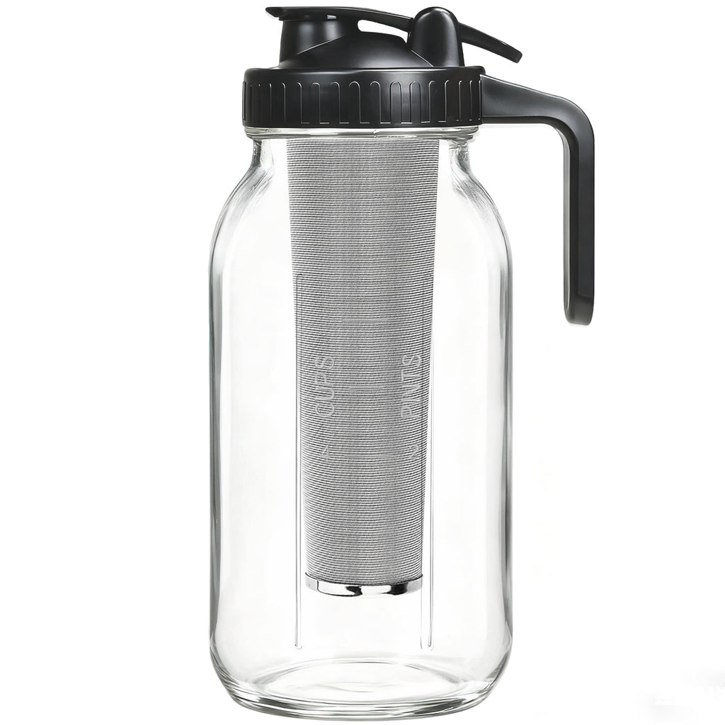 TINANA Cold Brew Coffee Maker, 64OZ Wide Mouth Mason Jar Pitcher with Stainless Steel Filter, Pour Spout for Iced Brew Coffee & Tea Lemonade