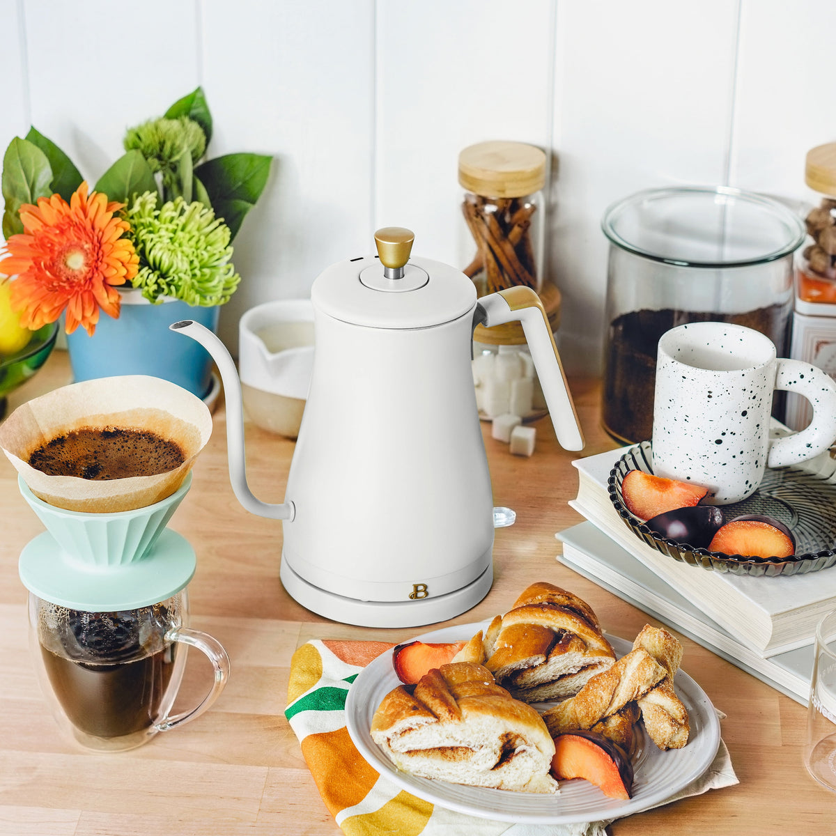 Beautiful 1-Liter Electric Gooseneck Kettle 1200 W, Chocolate by Drew Barrymore