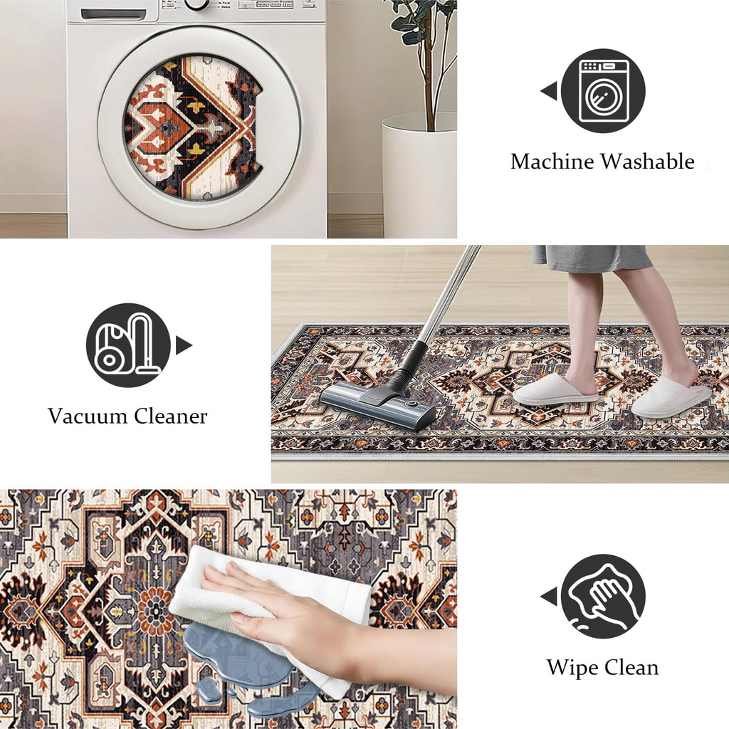 TECHVIDA Kitchen Rug Set 3 Piece,Non Slip Machine Washable Kitchen Mats, Farmhouse Hallway Doormat for Home Floor and Living Room,Gray