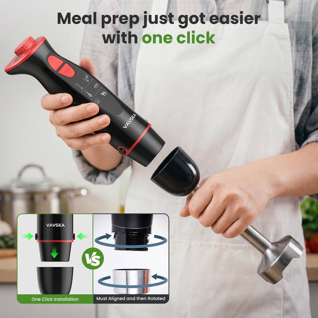 VAVSEA Immersion Blender, 1100W 5-in-1 Hand Blender, 24-Speed Stick Blender for Small Kitchen, Splash-Resistant Handheld Blender Mixer with Turbo Mode for Smoothies, Baby Food, Black