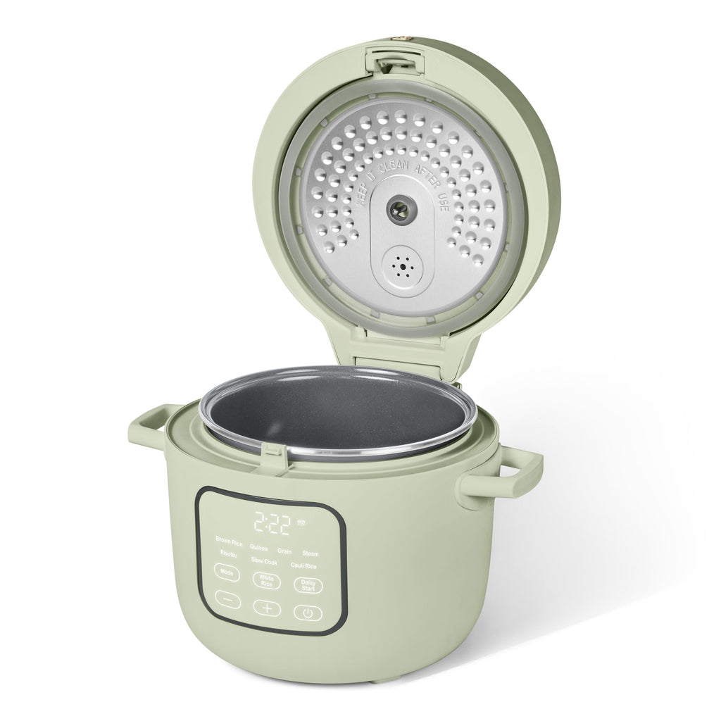 Beautiful 14-Cup Cooked, 6-Cups Uncooked Electric Rice and Grain Cooker, EverGood Ceramic Nonstick Coating, Thyme Green by Drew Barrymore