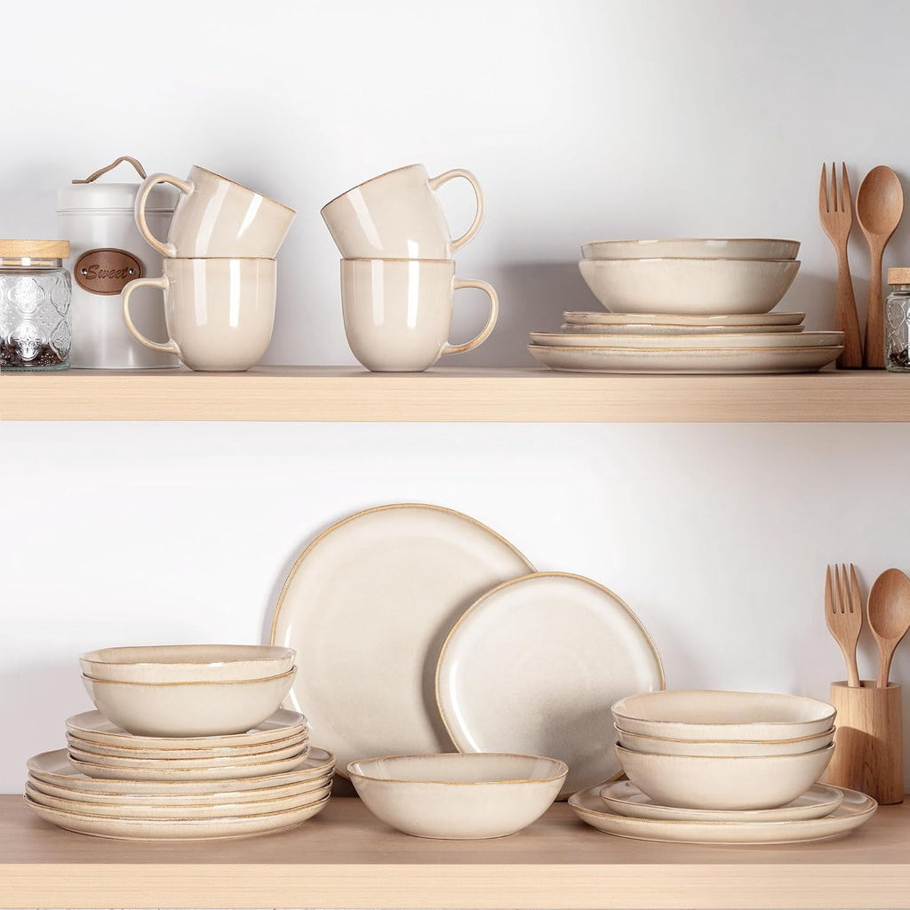 AmorArc Ceramic Dinnerware Sets,Handmade Reactive Glaze Stoneware Plates and Bowls Sets,Highly Chip and Crack Resistant | Dishwasher & Microwave Safe Dishes Set,Service for 4 Set(12pc),Reactive Glaze