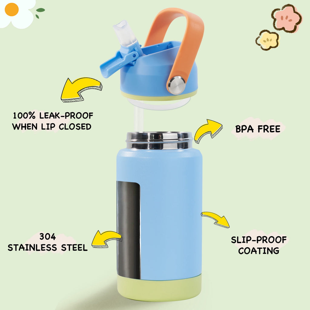 Hawsaiy 12oz Kids Insulated Water Bottle with Straw Lid, Leak-Proof Stainless Steel BPA-Free Thermos for School Boys and Girls