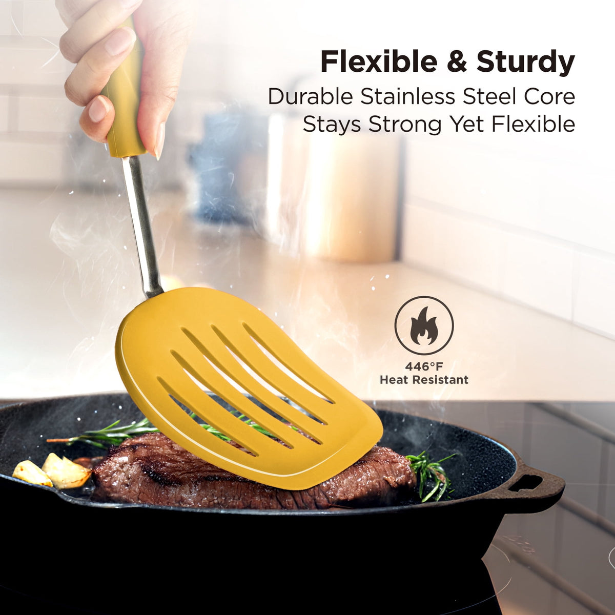 Kitchen Mama WaltzGrip Platinum Silicone Pancake Spatula Turner (Gray)