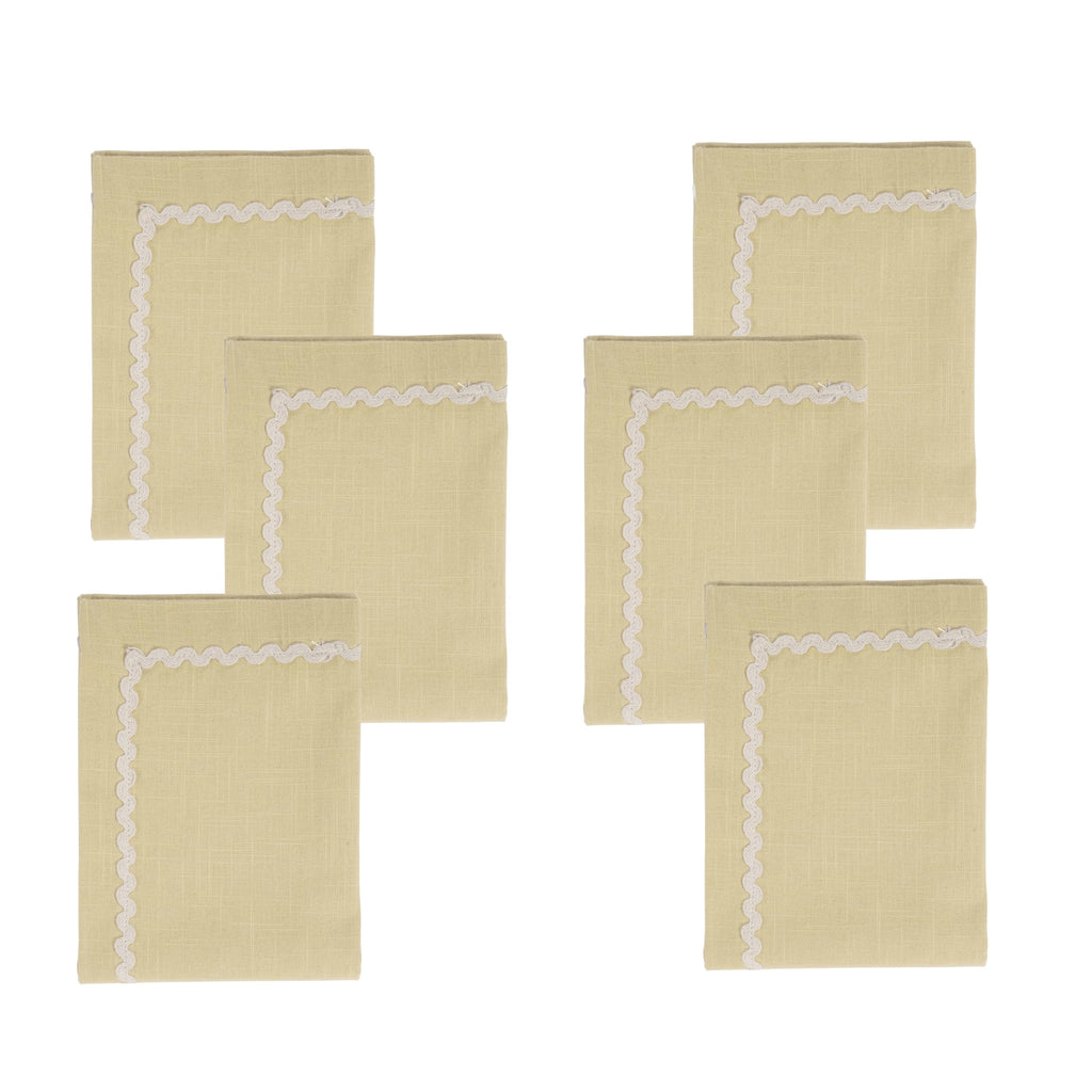 Fingercraft Cloth Napkin, Soft Quality Cotton Linen Blend Fabric, Dinner Napkins with Premium White Lace, 6 Pack, 20”x20” Aqua