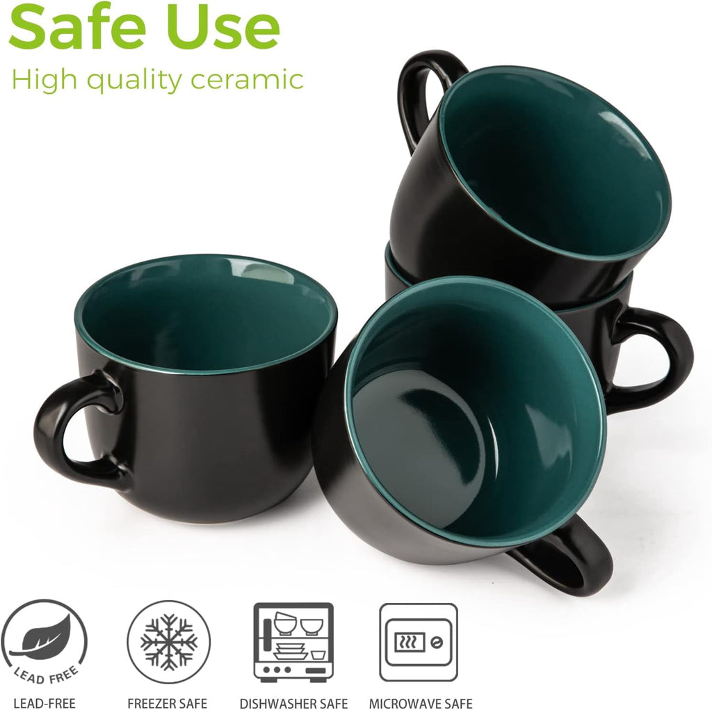 AmorArc 24 oz Soup Mugs with Handles, Jumbo Ceramic Bowls Mugs Set with handles for Coffee Cereal Cappuccino Snacks, Microwave&Dishwasher safe Soup Cups for Meal-Multicolor