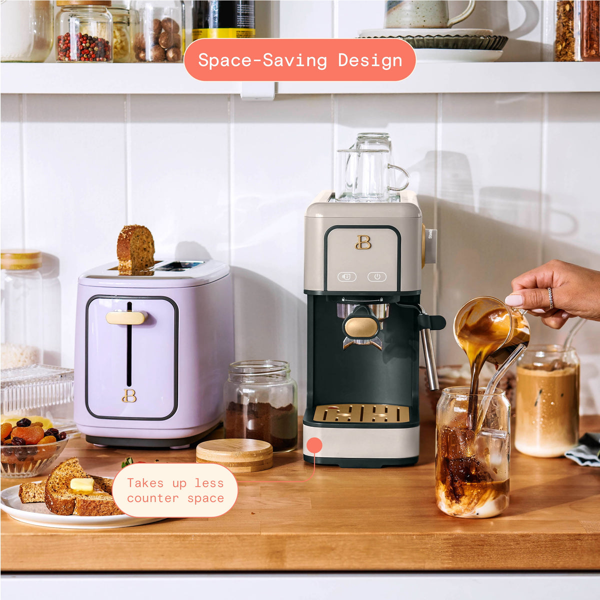 Beautiful by Drew Barrymore Slim Espresso Machine, 20-Bar Pressure, Black Sesame