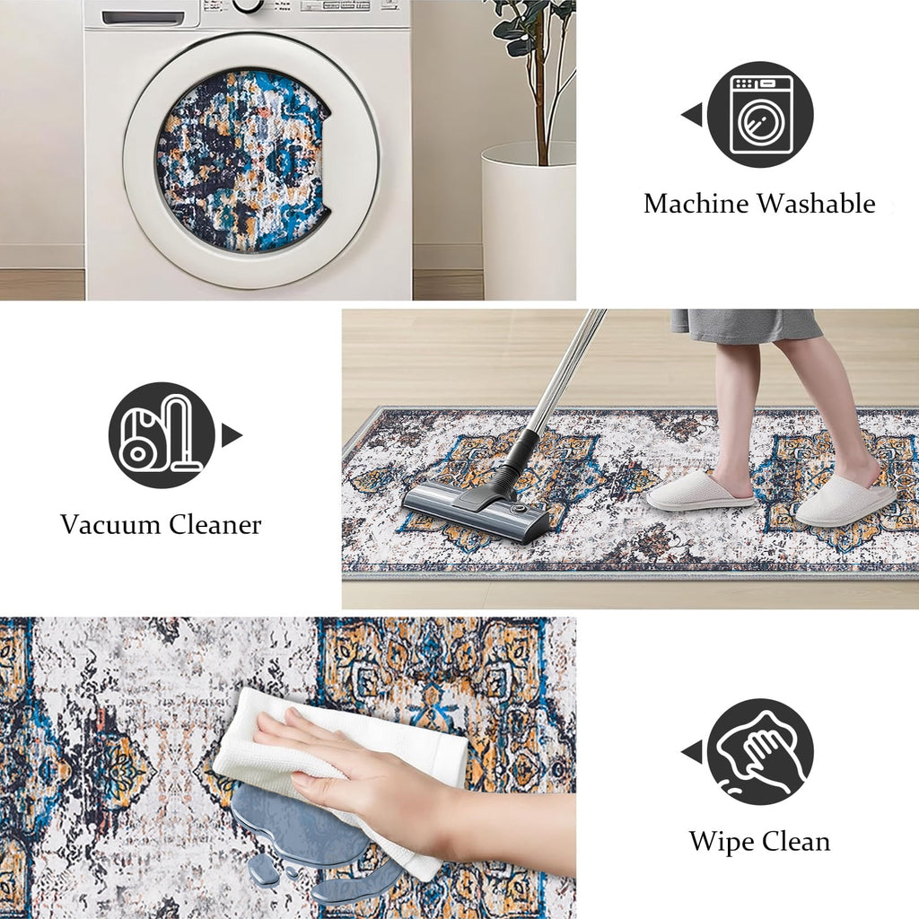 TECHVIDA Kitchen Rug Set 3 Piece,Non Slip Machine Washable Kitchen Mats, Farmhouse Hallway Doormat for Home Floor and Living Room,Gray